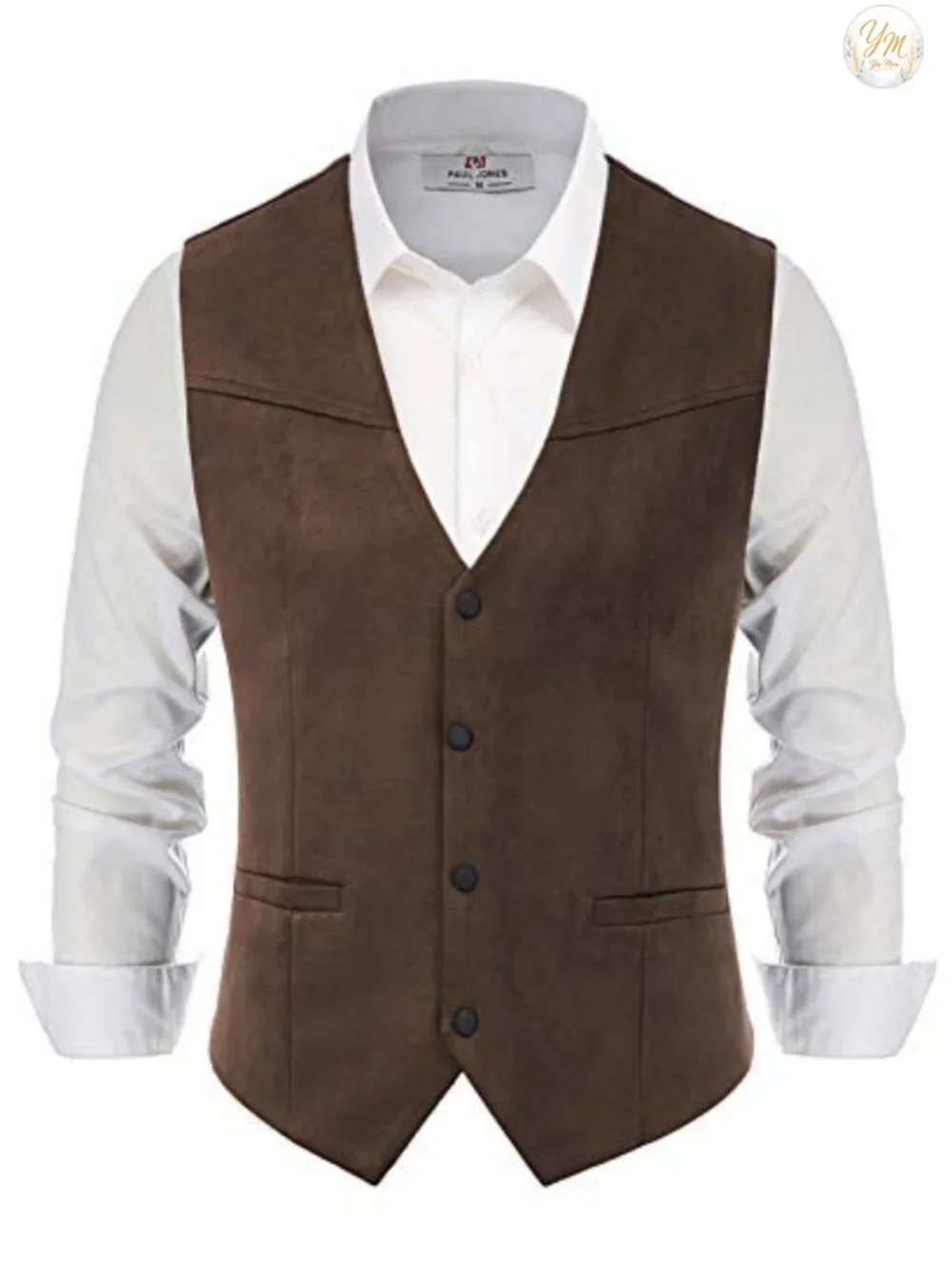 Men's Slim Fit Faux Suede Leather Suit Vest Waistcoat 4 Button Sleeveless